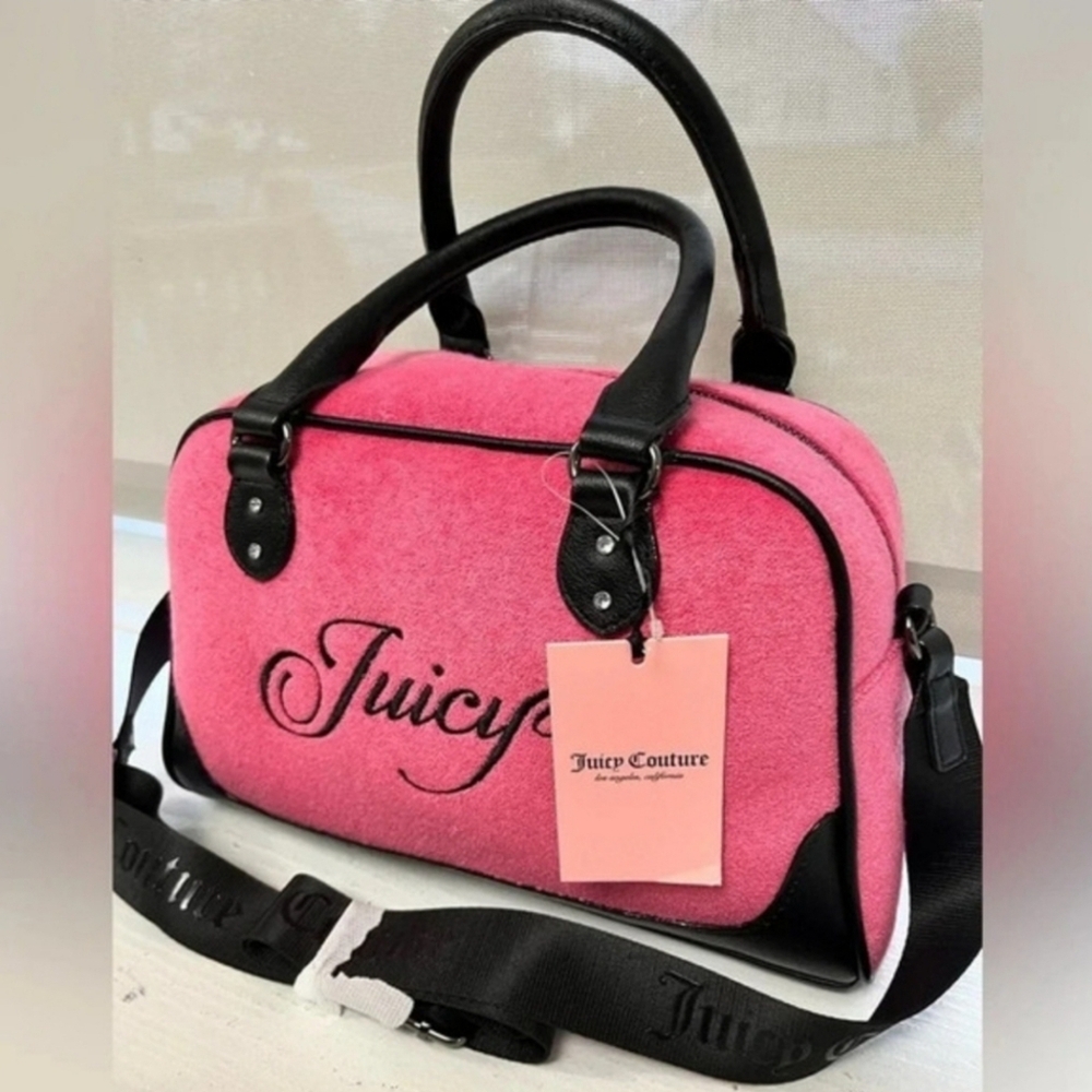 💕Juicy Couture▪️raising star pink Lemondade/ Liquorice terry cloth Bowler Bag - Picture 1 of 6